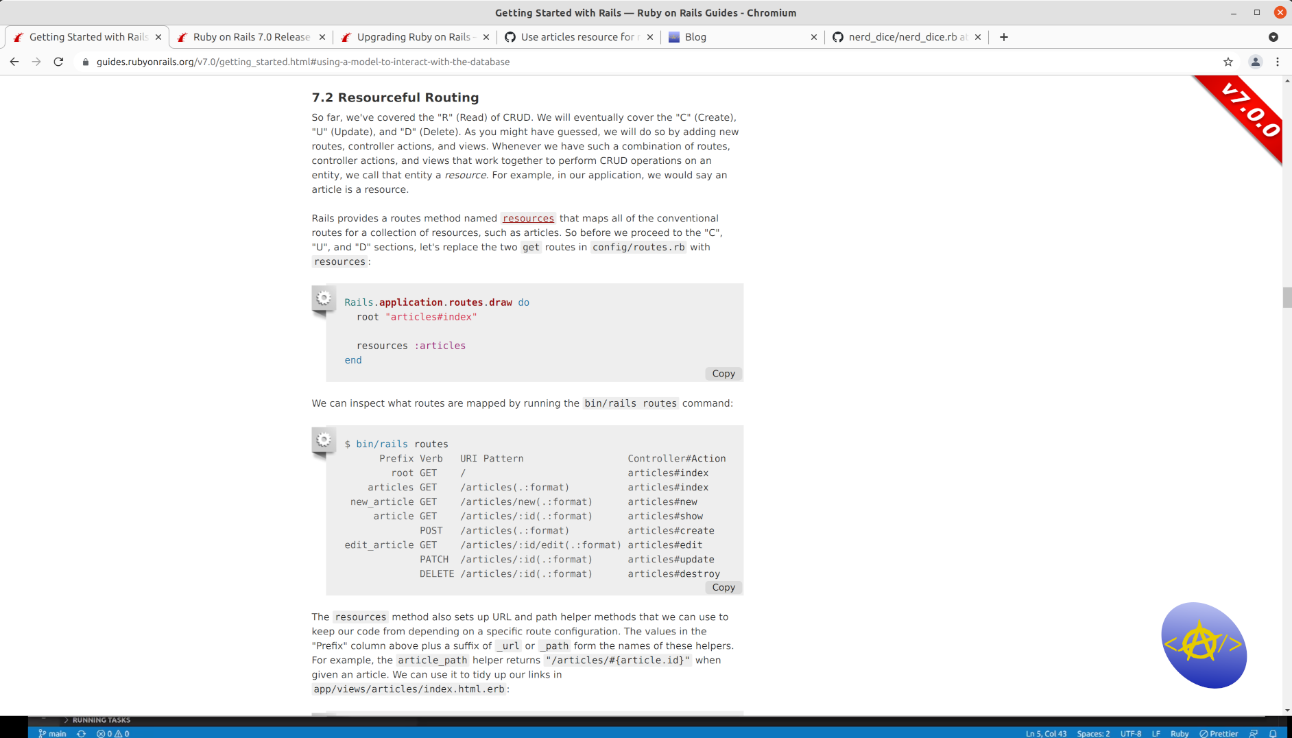 Getting Started with Rails 7 Episode 6: Resourceful Routes for Articles and the link_to Helper