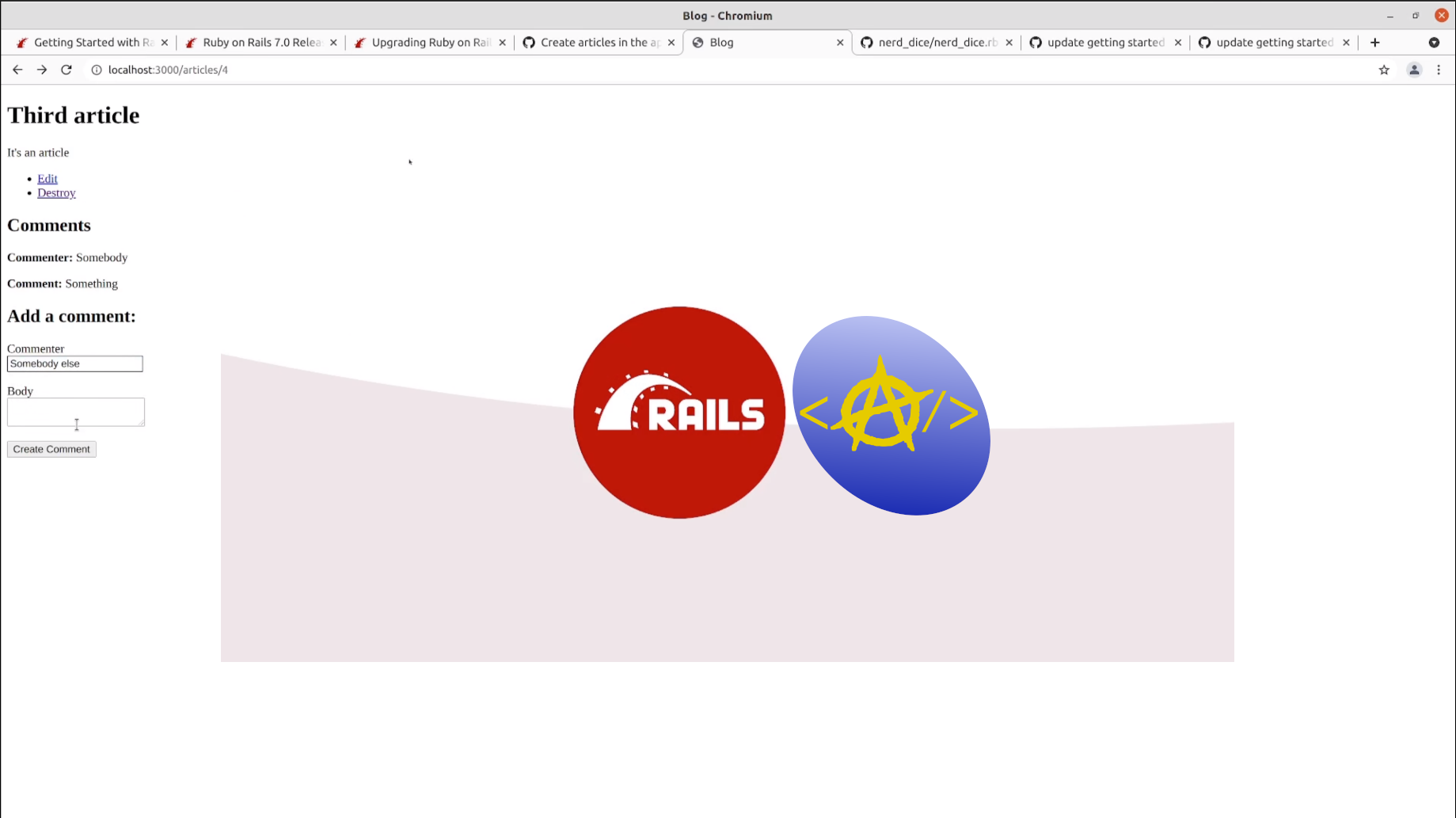Getting Started with Rails 7 Episode 13: Create Comments for an Article