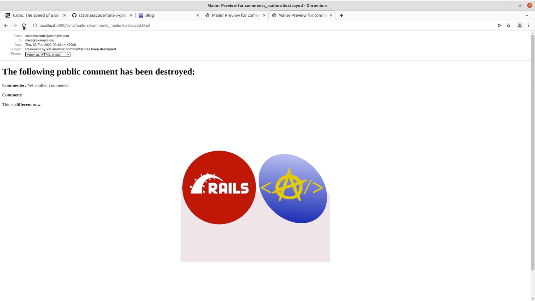 Getting Started with Rails 7 Episode 25: Set Up a Comments Mailer